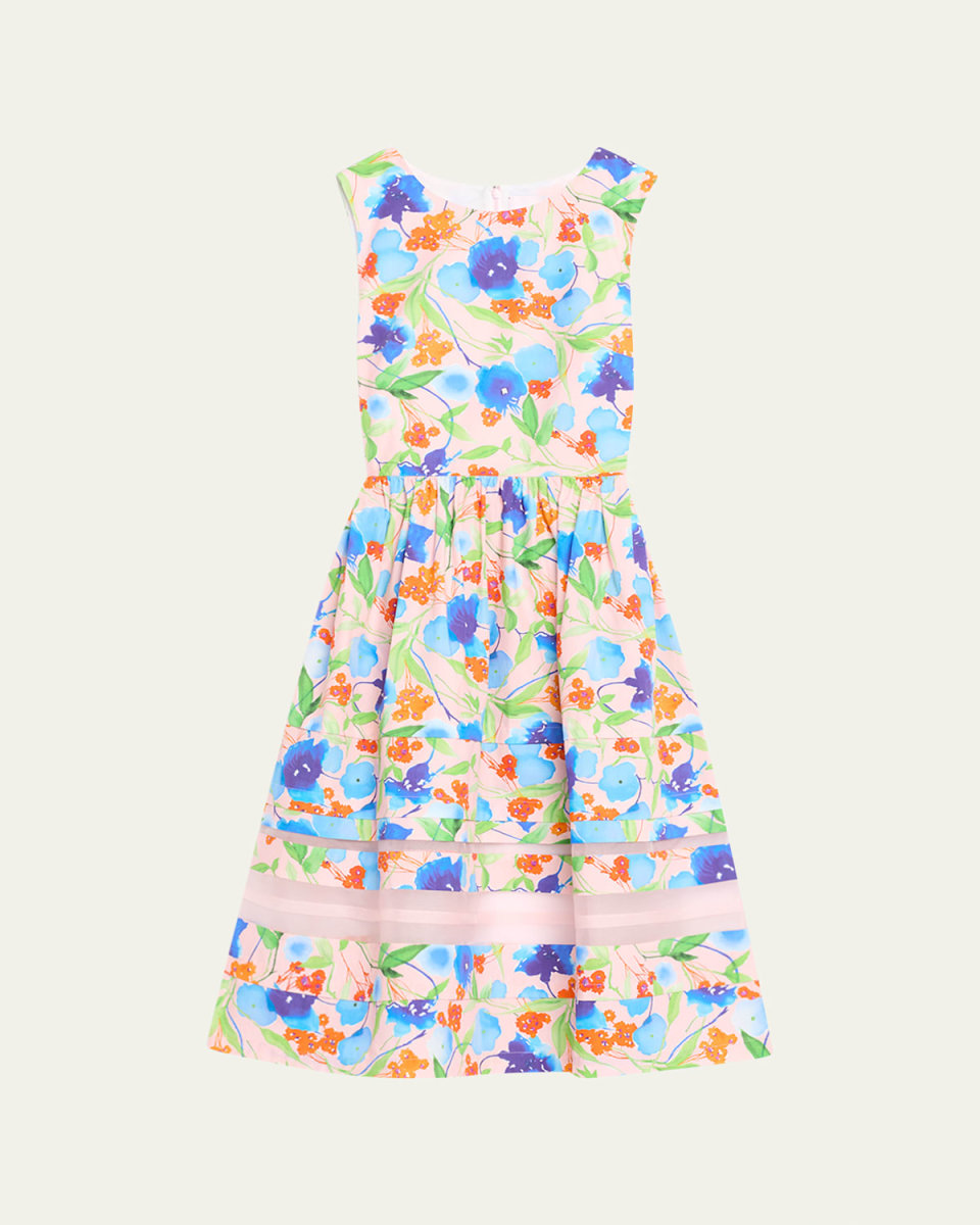 Floral-Print Midi Dress with Organza Detail